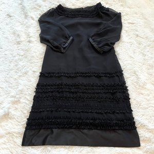 MOnsoon Womens Dress Size 4 Black Ruffle Chiffon Lined Evening Minimalist 13577